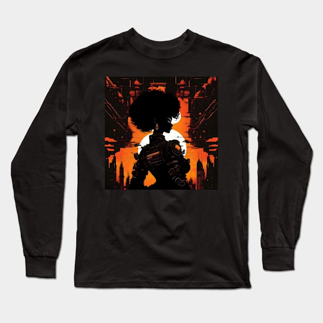 Atompunk girl silhouette Long Sleeve T-Shirt by Spaceboyishere